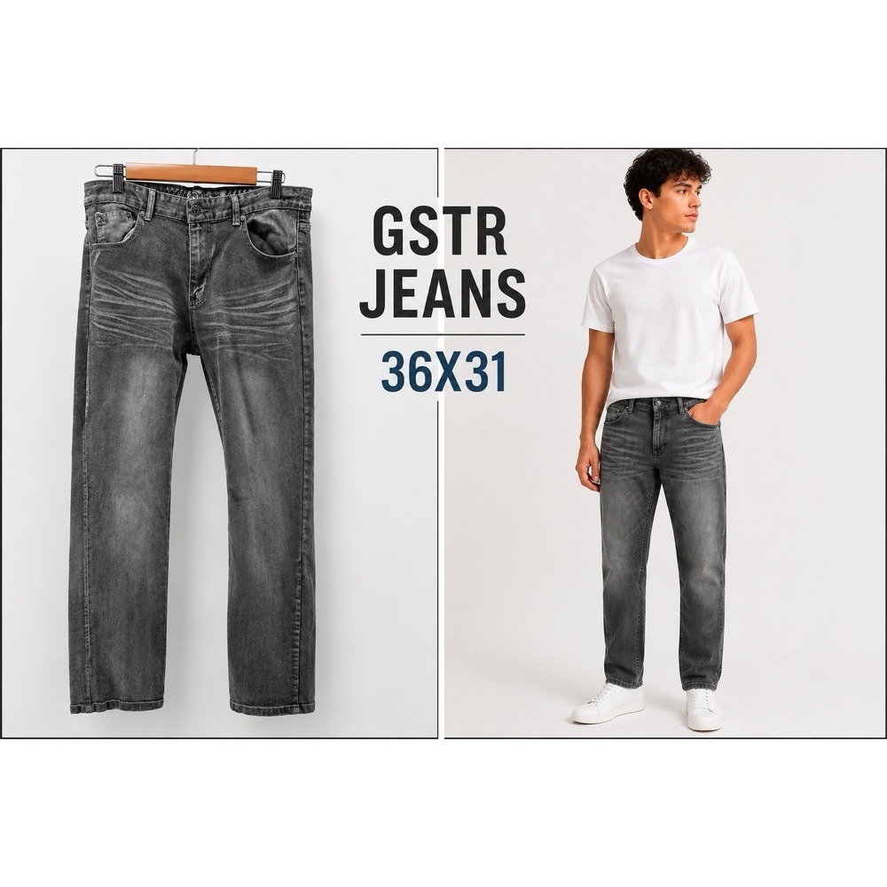 GSTR Grey Wash Slim Straight Jeans Mens 36 Urban Streetwear Faded Denim Grunge